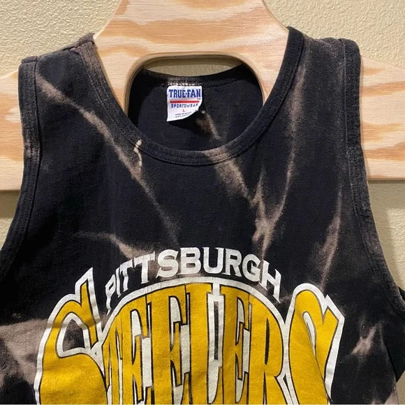 Men’s Large NFL Pittsburgh Steelers Vintage True Fan Upcycled Bleached Tank - Picture 2 of 13